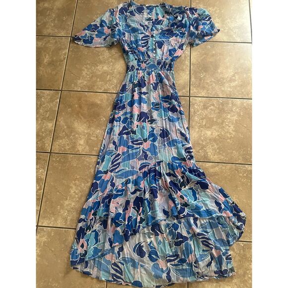 Abel The Label XS Hi Lo Maxi Rayon Printed Dress - Picture 1 of 5